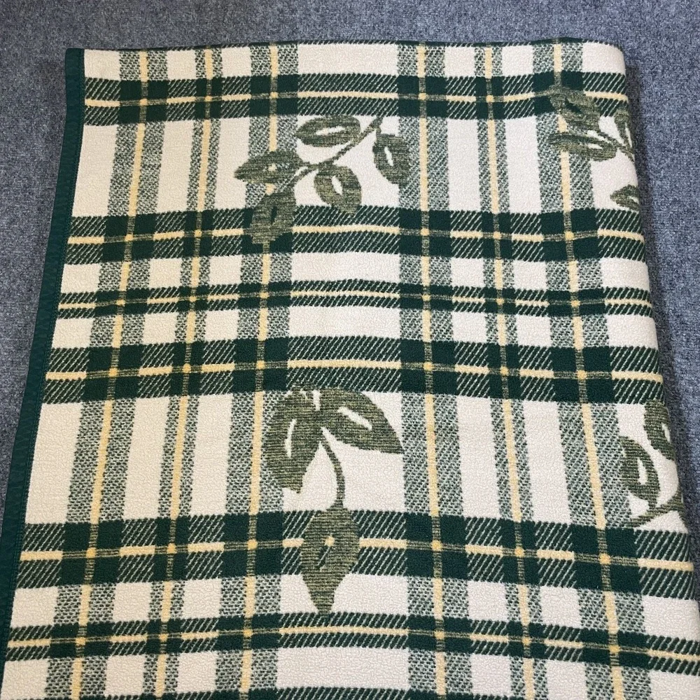 Vintage Biederlack Of America Plaid Botanical Blanket Green Yellow White 60